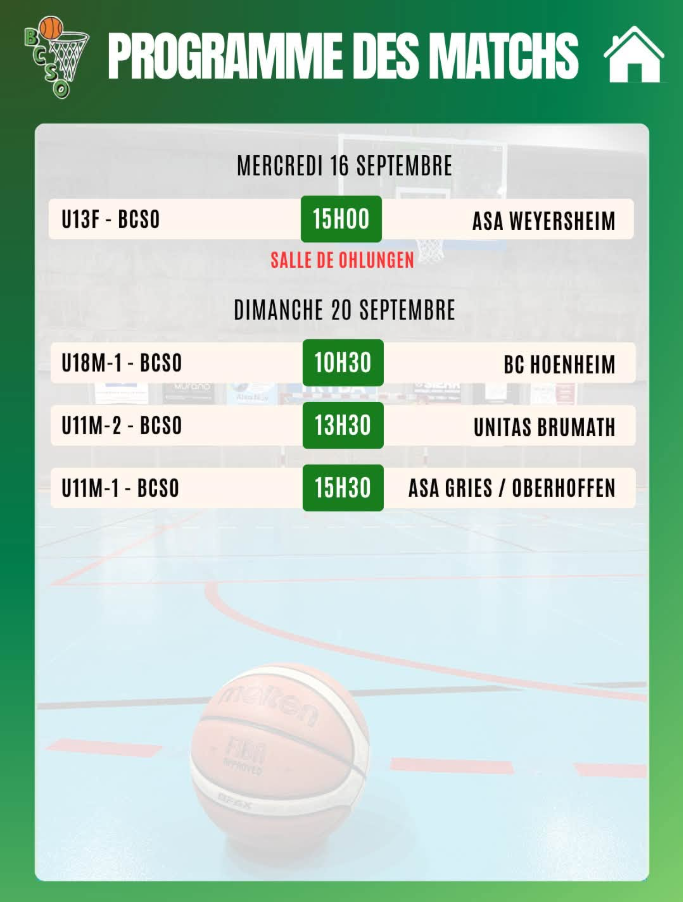 PROGRAMME DES MATCHS A DOMICILE DU 16 AU 20 SEPTEMBERE 26