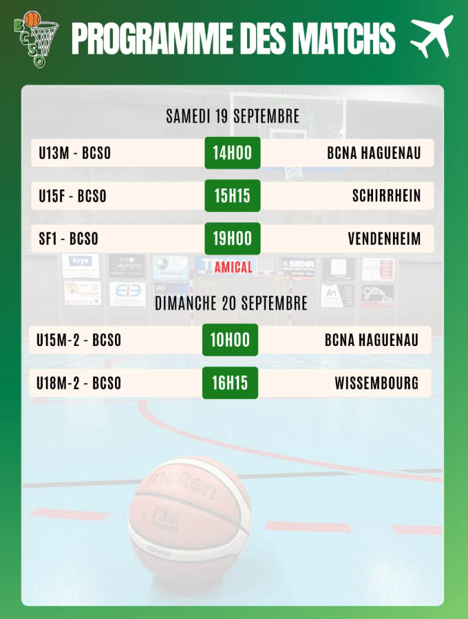 PROGRAMME MATCHS A L'EXTERIEUR DU 19 AU SEPTEMBRE 26