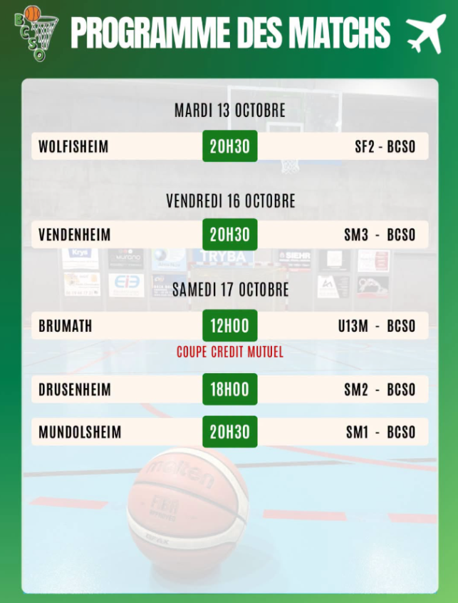 PROGAMME MATCHS DU 13 AU 17 OCTOBRE 26