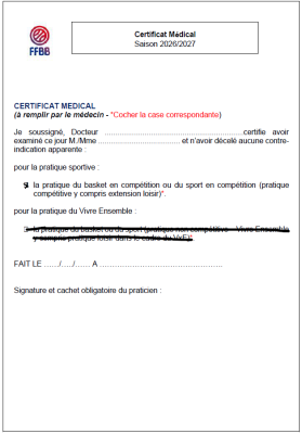 Certificat médical 2026-2027